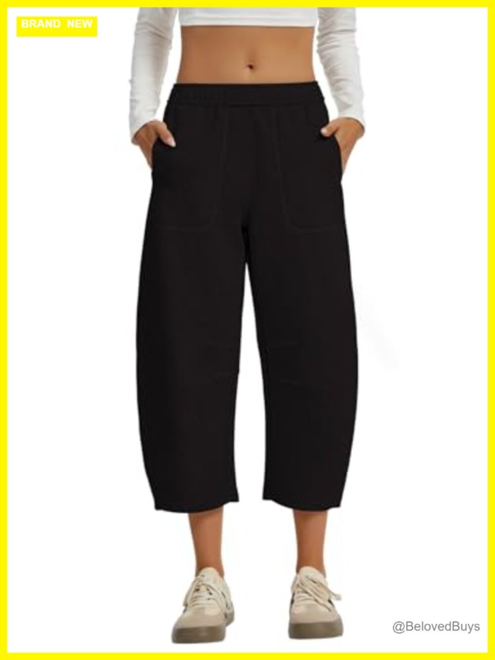 Barrel Leg Cropped Sweatpants Wide Leg Capri Pull On Cotton Blend
